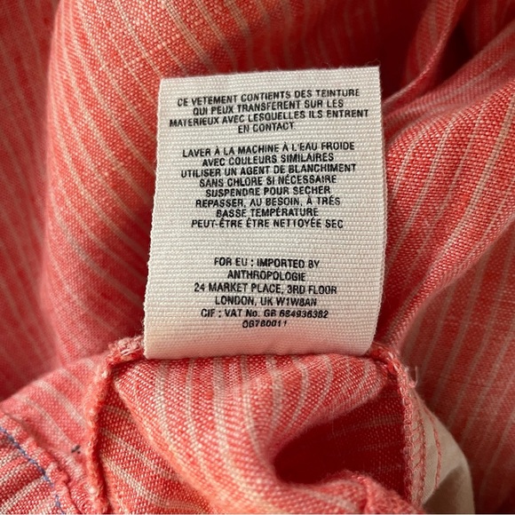 Anthropologie Coral Pink White Striped Linen Pull-On Pants 20242 - Picture 12 of 15